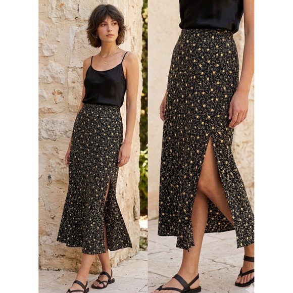 The Limited Dresses & Skirts - The Limited Y2K 90s VTG 100% Silk Black Floral Midi Skirt Side Slits Whimsigoth